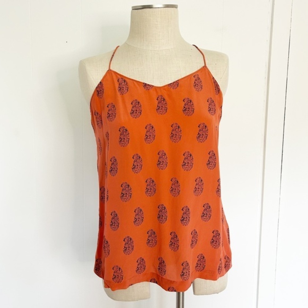 Madewell rust orange silk patterned‎ tank top medium